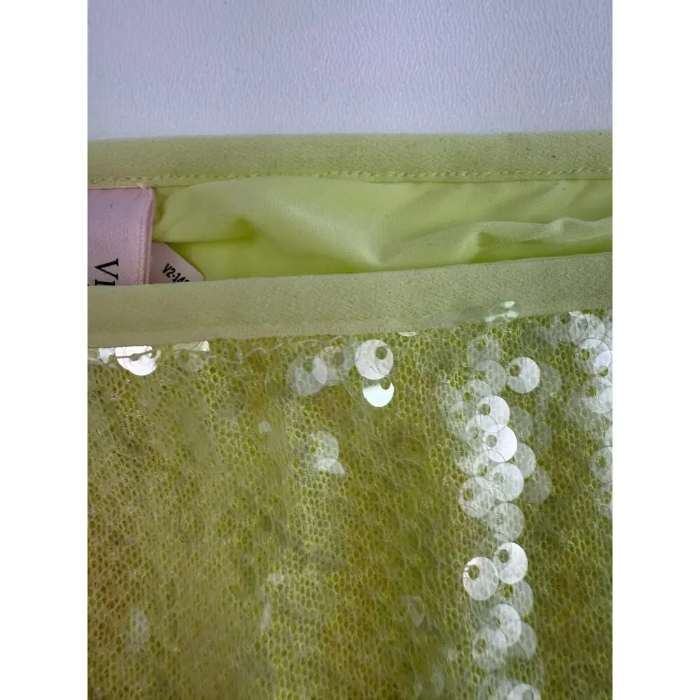 Victoria's Secret Sequin Neon Yellow Mini Skirt w/Built-in Panties  Size L - Picture 3 of 8